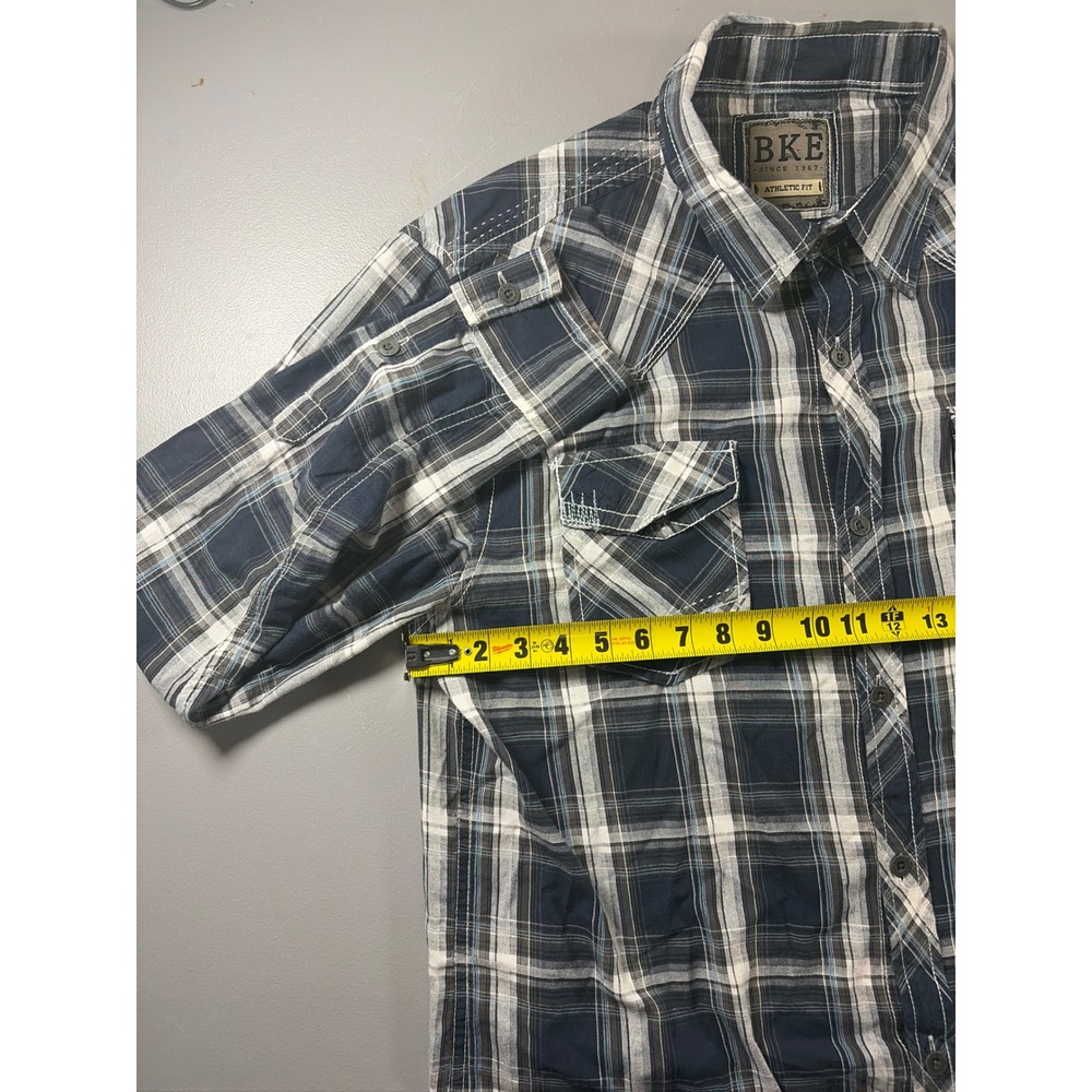 BKE Plaid Button Down Shirt Mens XL Navy Blue Athletic Fit Western Long Sleeve - Picture 5 of 8